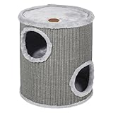 JACK AND VANILLA, Kratztonne modern und elegant, grau, Ø 36 x 50 cm, Kratztonne für Katzen, Stabiler Kratzbaum für kleine & große Katzen, perfekt für Krallen & Spielen