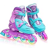 Locavun Verstellbare Inline-Skates für Mädchen, Jungen, Kinder mit leuchtenden Rädern, beleuchtete Hartschalen-Rollerblades für den Innen- und Außenbereich