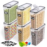 BUOAZR 2.5L Vorratsdosen Set, Satz mit 6, BPA-frei, Müsli Schüttdose, Aufbewahrungsbox Küche, Luftdichte Küchen Vorratsbehälter, 24 Etiketten für Getreide, Mehl usw (6, Rechteckig)