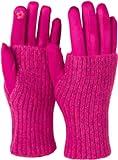 styleBREAKER Damen Touchscreen Stoff Handschuhe mit abnehmbaren Strick Stulpen, warme Fingerhandschuhe, Winter 09010022, Farbe:Pink