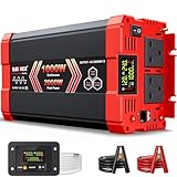 Reiner Sinus Wechselrichter 1000 Watt, 12V DC auf 240V AC Wechselrichter für Wohnmobil, LKW, Solar, Zuhause, Wechselrichter mit 3 AC Steckdose, 30W USB-C, 5V 3.1A USB, Hardwire Port, Fernbedienung