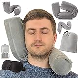 EPROICKS Nackenkissen Flugzeug Verstellbar, Reisekissen Biegsam Auto mit Memory Foam & Flexiblen Stützstäbchen –Formbar für Seitenschläfer, Inkl. Schlafmaske & Ohrstöpsel, Kompakt, Atmungsaktiv（grau）