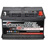 Autobatterie 12V 85Ah BlackMax + 30% Edition Starterbatterie ersetzt 74Ah 75Ah 77Ah 80Ah, kompatible mit PKW