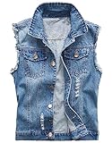 Herren Denim Westen Zerrissen Casual Ärmellos Biker Fashion Jeansweste