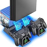 OIVO PS4 Standfuß, PS4 Lüfter, PS4 Kühler mit PS4 Controller Ladestation für Playstation 4/PS4 Pro/Slim, PS4 Halterung mit PS4 Ladestation, PS4 Ständer PS4 Lüfter Kühler mit 12 Spiele Lagerung