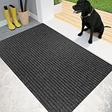 Strapazierfähige rutschfeste Gummi-Fußmatte, 80 x 90 cm, stilvoll, waschbar, für Innen- und Außenbereich, Eingangsmatte für Küche, Eingangsbereich und Zuhause, schwarz, rutschfeste Fußmatte