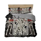 MIUNNG Bettwäsche Set Halloween 3D Schädel Polyesterfaser Bettbezug und Kissenbezug Einzelbett Doppelbett King Size (Schädel 3,220 x 240 cm)
