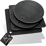 AVANA Silikon Untersetzer (4er Set) Premium Topfuntersetzer Multifunktional Hitzebeständig Topflappen Spülmaschinenfest rutschfest Wabenmuster (2 Rund, 2 Viereckig) - Schwarz