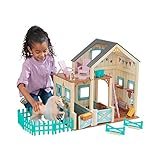 KidKraft Sweet Meadow Pferdestall Puppenhaus mit Pferd - Spielset aus Holz mit Möbeln und Zubehör, Pferde Spielzeug Geschenk für Jungen und Mädchen ab 3 Jahre, 63534