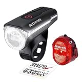 SIGMA Fahrradbeleuchtung Set Aura 60 USB/Nugget II | StVZO zugelassenes, akkubetriebenes Vorderlicht und Rücklicht