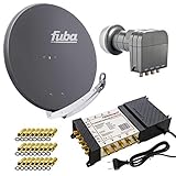 Fuba DAA 850 A Sat Anlage Aluminium Satellitenschüssel Anthrazit mit PremiumX Multischalter 5/8 Switch und Quattro LNB für 8 Teilnehmer