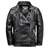 linboo Lederjacke Jungen übergangsjacke Frühling Herbst Kinder Bomberjacke Motorrad Bikerjacke Mädchen Lederimitat Jacke, Schwarz, 128