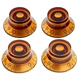 Musiclily Pro Metrische Größe 18 Splines Hutform Potiknopfe Top Hat Bell Knobs für Asien Import Gitarre Bass Split Shaft Poti, Amber(4er Set)