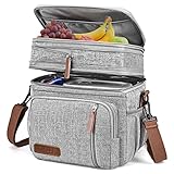 MIYCOO Kühltasche Lunchtasche fürs Männer und Frauen - Doppeldecker Lunchtasche, Mittagessen Tasche - Auslaufsichere Picknicktasche fürs Erwachsene fürs Campen, Picknick, Grillfest, Büro Grau