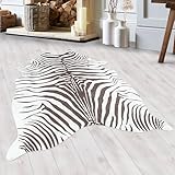 HomebyHome Fell Teppich Flachgewebt Kunstfell Zebra Design Wohnzimmer Schlafzimmer 8 mm Florhöhe Waschbar Weich Tierform rutschfest Braun, Farbe:Braun, Grösse:100x135 cm