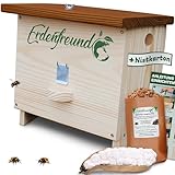 Erdenfreund® Hummelhaus mit Wachsmottenklappe und Räuberschutz Dachverschluss Hummelhotel + austauschbarer Nistkarton, Natur-Nistmaterial & Anleitung