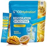 GOOD Hydration® Rehydration plus Kreatin MANGO MARACUJA - Weltneuheit: 1450mg Elektrolyte plus Creatine Monohydrate - OHNE ZUCKER - mit Biotin und 6 Vitaminen – Elektrolytpulver für Sport - 20 Sticks