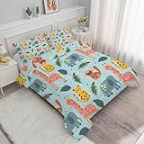 Syhi Qlty Tiere Bettdecke 155x220 4 Jahreszeiten Giraffe Elefant Ganzjahresdecke Waschbar Traditionell Bettdecke Ohne Bezug - Leichte Wende-Steppdecke Schlafdecke + 2 Kissenbezüge 80x80cm M199