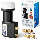 hb-digital Twin LNB - Test SEHR GUT* - für 2 Teilnehmer LTE Filter 2-Fach Full HD 4K 0.1dB mit Wetterschutz + 4X F-Stecker für TV Fernseher SAT Receiver Satellitenschüssel - Schwarz