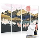Yrendenge 8 Stück Akustikplatten, Selbstklebend Schalldichte Akustikpaneele, Hoher Dichte Akustik Panel Schalldämmung Wand Panel,30x40x0.9cm Schallabsorber Wand Büro Wanddekoration(Berge Bäume)
