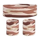 QUARKZMAN Schweiß Band Set Sport Frottee Stirnband Armband Set 8'x2' Feuchtigkeits Ableitendes Schweiß Absorbierendes Stirn Band für Frauen Männer Übung (Gestreift Tarnung Braun/Haut)