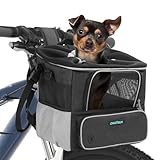 DAISTERN von BSWAY Hundekorb Fahrrad Vorne bis 5KG, Hundefahrradkorb mit Montagehalter Φ80mm, Rucksack Schultertasche Autositz mit Atmungsaktives Netzfenster, wasserdichtes Sitzkissen für kleine Hunde