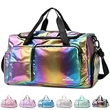ZIOISNM Sporttasche Damen mit Schuhfach und Nassfach, Reisetasche Damen Glitzer Gym Bag saunatasche Reisetaschen Mädchen für Training, Reise & Wochenendtrips (Regenbogen)