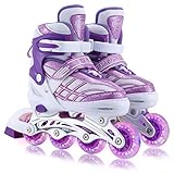 Kinder Inline Skates für Mädchen, verstellbare 4-Größen Inline Rollschuhe mit allen leuchtenden Rädern für Kinder Mädchen (Violett, M (EU32-36))