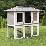 Miweba MyAnimal Hasenstall MH-28 | 116x63x116 cm - Kaninchenstall mit Freilaufgehege - Doppelstockhaus 2 Ebenen - Hasenkäfig - Imprägniert - Kaninchenkäfig Winterfest - Indoor und Outdoor (Grau/Weiß)