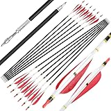 surwolf 30.5' Carbonpfeile für Bogenschießen Spine500 Übungspfeile ID6,2 mm Jagdpfeile für Recurve und Compoundbögen 12 Stück (5“ Federn)