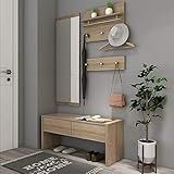 Style home 4tlg. Garderobenset Flurgarderobe Wandgarderobe Holz Komplettgarderobe-Set, inkl. Spiegel, 2 Garderobenpanel und Bank, SH78M11053-HOL