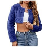 Felljacke Damen Kurz Flauschig Pelzmantel Faux Fur Winterjacke Open Front Y2K Plüschjacke Pelzjacke Einfarbig Kunstpelz Mantel Übergangsjacke Winter Warme Fleecejacke Modische Streetwear (Marine, XL)