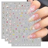 JMEOWIO Nagelsticker Blume 9 Blatt Nail Art Sticker Selbstklebend Nagelaufkleber Frühling Sommer Blumen Dekoration Nageldesign Zubehör