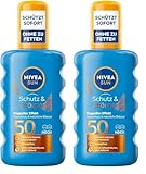 NIVEA SUN Schutz & Bräune Sonnenspray LSF 50, wasserfeste Sonnencreme mit Pro-Melanin-Extrakt für eine ebenmäßige Bräune, sofortiger Sonnenschutz vor UVA/UVB-Strahlen (200 ml) (Packung mit 2)