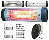 Kaltmann Infrarot Heizstrahler K-OPG 2000W | Kwarzstrahler mit Thermostat | IR-B/C Strahlung | IP24 | Wand- & Deckenmontage | Für Terrasse, Balkon, Bad, Gastronomie