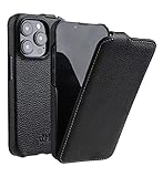 Mobiskin Hülle passend für Apple iPhone 14 PRO (6,1 Zoll), Handyhülle mit beschichtetem Leder, Case, Schutzhülle klappbar, dünne Handy-Tasche, slim Cover, Schwarz