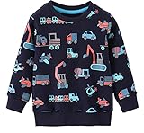 EULLA Kinder Jungen Sweatshirt Pullover Activewear Langarm Baumwolle Traktor Herbst Winter Oberteile 4 Jahre alt 1# Dunkelblau Traktor DE 104