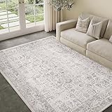 HUGEAR Grau Bereich Teppich 150x210 cm Indoor Vintage Wohnzimmer Küche Waschbar Distressed Floral Schlafzimmer Retro Akzent Wurf für Büro Esszimmer Badezimmer