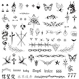 BETESSIN 3 Bögen Temporäre Tattoos Schwarz - Fake Tattoo - Klebetattoos für Erwachsene - Wasserfeste Aufkleber - für Männer und Frauen