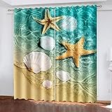 Vorhänge Blickdicht Schlafzimmer Wohnzimmer - 2Er Set Modern Vorhang Mit Ösen 150X164Cm (Bxh) 3D Meereslandschaft Muster Druck Verdunkelungs Gardinen Kinderzimmer Schallschutz Thermovorhang