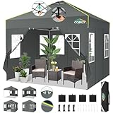 COBIZI Faltpavillon 3x3 Pop Up Pavillon Wasserdicht Stabil Winterfest Klappbar Partyzelt mit 4 Seitenwänden UV-Schutz Gartenpavillon mit Netzlüftungsöffnung & Reflexstreifen für Camping, Grau