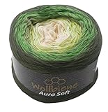 Wollbiene Aura Soft Farbverlaufsgarn 250g - 1000m - 4 Fädig gefacht Bobbel Strickwolle Häkeln Bobbel Wolle Farbverlauf, Strickwolle Mehrfarbig (713 oliv grün vanille)