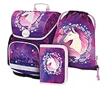 Baagl Schulranzen Mädchen Set 3 Teilig, Ergo Schultasche für 1. Klasse, Ergonomische Grundschule Ranzen Tornister mit Brustgurt (Pferd)