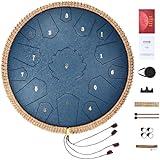 VEVOR Zungentrommel 356 mm, Steel Tongue Drum 15 Noten, Regentrommel, C-Dur-Tonart, Regenglockenspiel mit 2 Schlägeln & Tragetasche, Handpan-Trommel, Schlaginstrument für Musikunterricht & Yoga, Blau