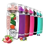 willceal Wasserflasche Mit Fruchteinsatz 945 ml Durable mit abnehmbarem Eisgel-Ball, groß - BPA-freies Tritan, Flip-Deckel, dichtes Design - Sport, Camping (Gold)