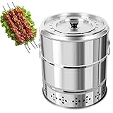 Edelstahl Holzkohlegrill Fass mit 20 Spießen & Grillzubehör Set, 360° Rundum Braten, Rauchfreies Design, Isolierung Baumwolle, Multifunktionsgrill