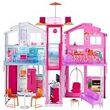 Barbie Haus Traumvilla, Stadthaus mit 3-Etagen und 5 Zimmern, inkl. Barbie Zubehör wie Möbel, faltbar und aufbewahrbar, Spielzeug ab 3 Jahren, DLY32