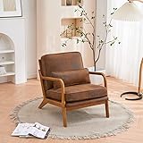Karl home Accent Chair Mid-Century Moderner Stuhl mit Kissen, Bronzing-Tuch, Lounge-Sessel mit Massivholzrahmen und weichem Kissen für Wohnzimmer, Schlafzimmer, Belcony, Braun