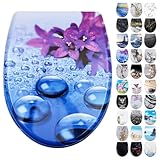 Fanmitrk Toilettendeckel Duroplast, WC Sitz mit Absenkautomatik, Klodeckel mit Schnellverschluss, Montage von oben, Toilettensitz mit Motiv, Klobrille in O Form (UF0105)