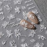 JMEOWIO 3D Nagelsticker Weiße Blumen Nail Art Sticker Selbstklebend Nagelaufkleber 5D Stereoskopisch Dekoration Nageldesign Zubehör 1 Blatt